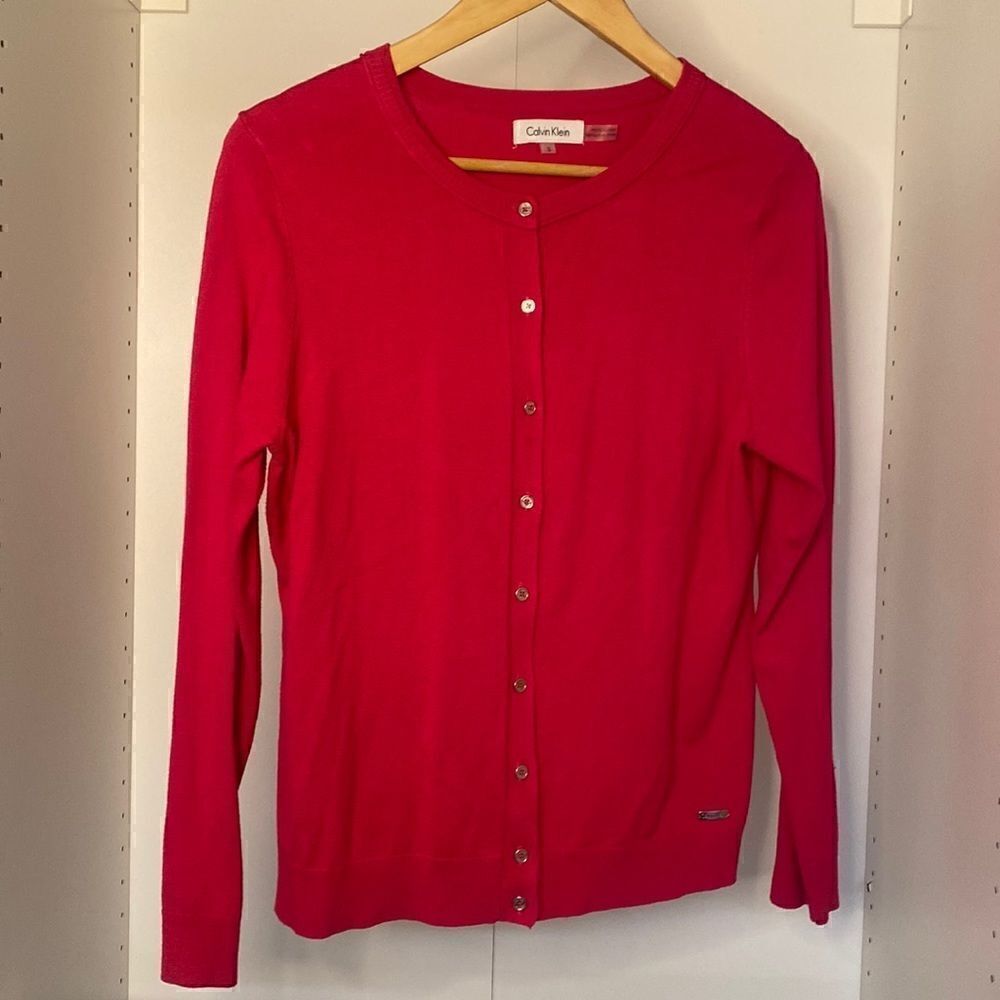 Calvin Klein Sz M Pink Button Up Sweater